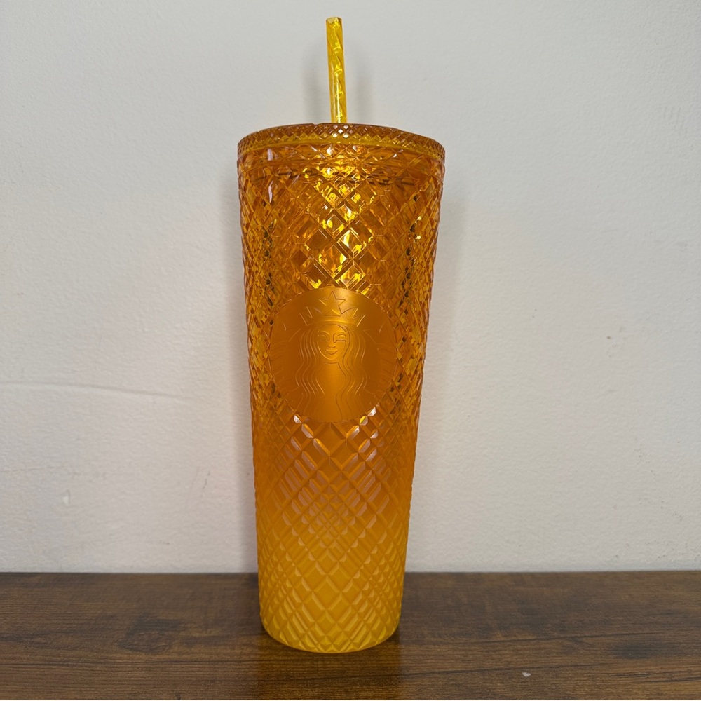 Starbucks Amber Studded Tumbler‎ 24oz With Straw Limited Edition Reusable Cup